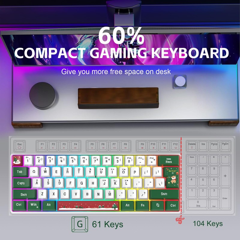 Snpurdiri 60% Wired Gaming Keyboard, RGB Backlit Small Ultra-Compact 61