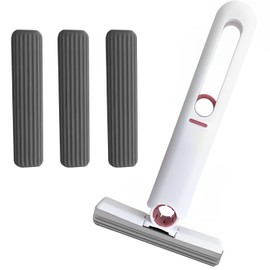 Mini fregona portátil con 3 cabezales de esponja reemplazables, mopa de esponja pequeña autoescurrida, mini fregona para espacios pequeños, sin lavado, fuerte absorbente