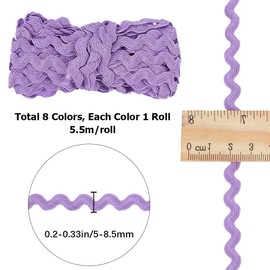 GORGECRAFT 54 Yard 8 Colours Wave Bend Fringe Trim Curved Band Rick Rack Trims Sewing Lace Ribbons Colourful Zigzag Braid Woven Edge Tape for Clothing DIY Crafts Gift Packaging