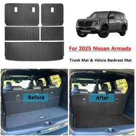 Trunk Mat for 2025 Nissan Armada & Backrest Mat(fit 7&8 Seats) TPE All-Weather Set Trunk Mat Covering The Backrest，Custom Fit Non Slip-Cargo Liners Accessories