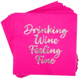 C.R. Gibson TW4-25851 Drinking Wine Feeling Fine Disposable Paper Cocktail Napkins, 5" x 5", Multicolor, 20 Pieces