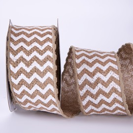CSZD RIBBON Christmas Burlap Ribbon White Chevron Wired Edge Ribbon,2.5inch Wide 10 Yards for Christmas Tree Wreath Gift Wrapping Bows DIY Crafts Floral Farmhouse Party Decor (White, 2.5Inch)