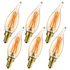 Owilukie Chandelier Amber Light Bulbs 4W (40W Equivalent), Amber Candelabra Candle E12 LED Bulb Type B Soft Warm White Color 2200k,Dimmable for Dining Room,Light Fixture,Chandelier,6 Pack
