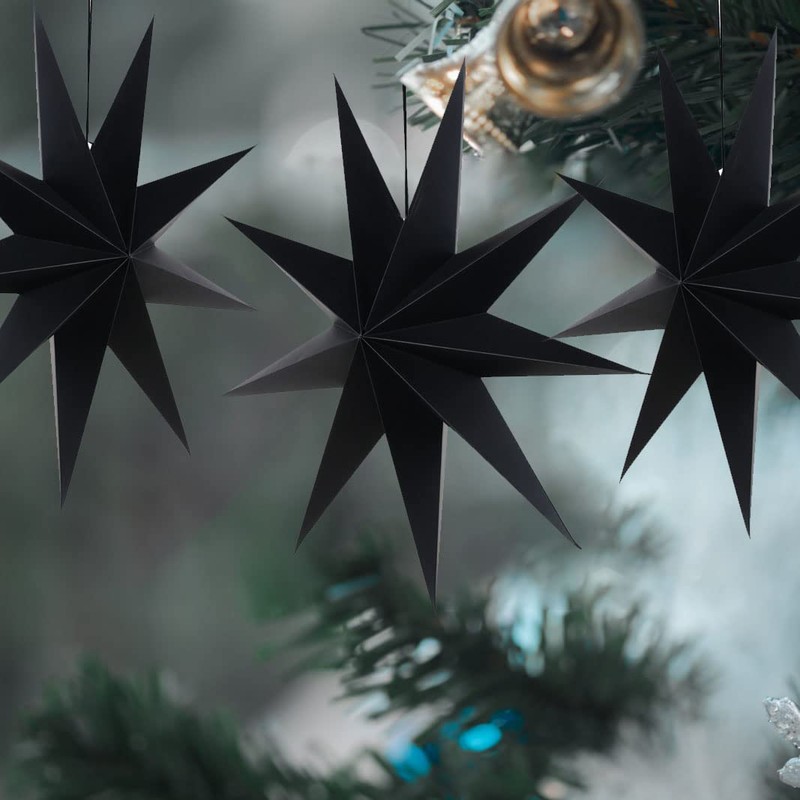 Sunbeauty Paper Star Decorations, Set of 3, Foldable Stars, Christmas