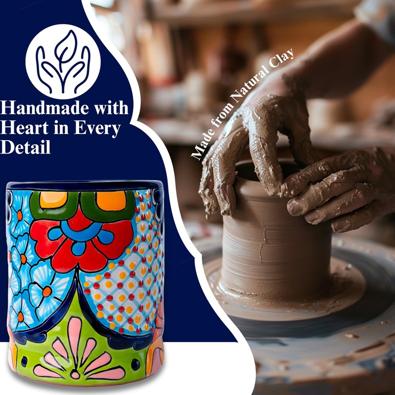 Talavera Utensil Holder - Hand Painted Ceramic Spoon Crock -