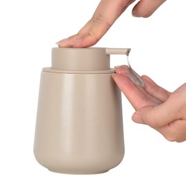 Umlaca Soap Dispenser, Refillable Ceramic Soap Dispenser, 350 ml, Large Pump Head for Easy Pressing, Suitable for Hand Soap, Shampoo, Shower Gel, Kitchen, Bathroom, Khaki