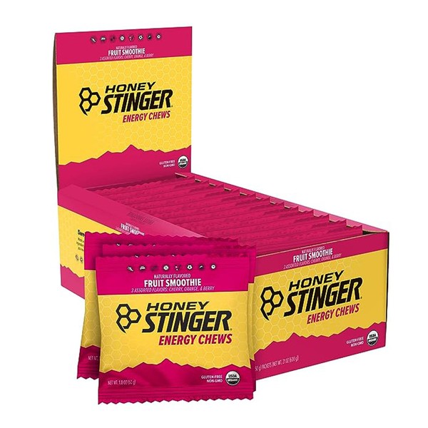 Honey Stinger Organic Fruit Smoothie Energy Chew | Gluten Free & Caffeine Free | For Exercise, Running and Performance | Sports Nutrition for Home & Gym, Pre and Mid Workout | 12 Pack, 21.6 Ounce