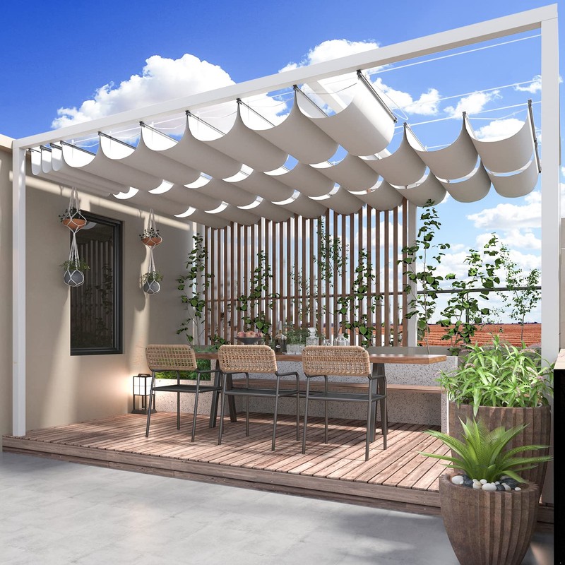 ECOOPTS 4'x16' Retractable Wave Sun Shade Canopy Pergola Cover Shade