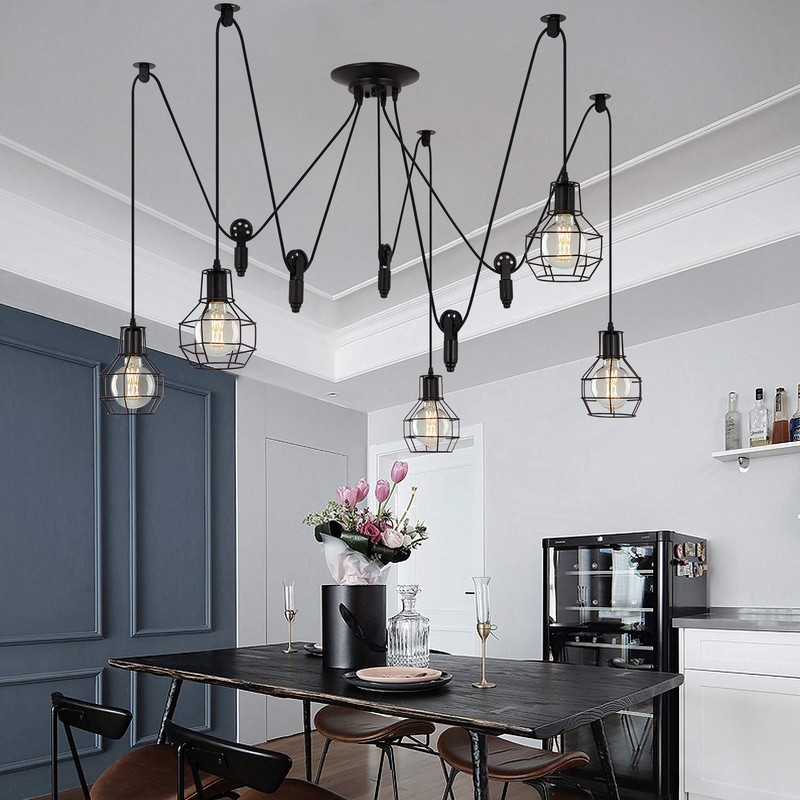 Industrial Pendant Lighting 5 Heads, Adjustable DIY Vintage Style Spider