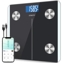 Etekcity Smart Rechargeable Body Fat Scale, Digital Bathroom Scale for Body Weight and Muscle, Accurate Weighing Machine for People Sync with Smartphone App, 400lb, Black