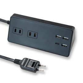 STYLED Desktop Power Strip with USB 2 Ports, USB-A, 3 Ports, PD30W Compatible, Type-C 1 Port, Rapid Charging, Extension Cord, Power Cord, Black 6.6 ft (2 m)
