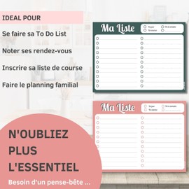 WHINAT Notepad Note & To Do List - "Ma List" - Your Memo List to Hand to Plan, Organise & Don't Forget - Pack of 2 Notebooks, 1 Green & 1 Pink