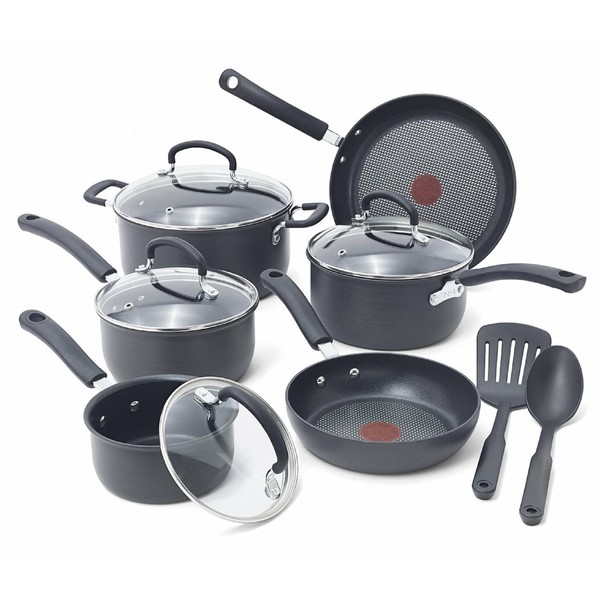 T-fal Ultimate Hard Anodized Nonstick Cookware Set 12 Piece Pots and Pans, Dishwasher Safe Grey