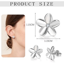 FloralGrace Flower Stud Earrings, 925 Sterling Silver, Plumeria Earrings for Women, Cubic Zirconia Flower Stud Earrings, Jewellery Gift for Birthday, Christmas (Silver)