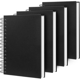 Ouzoustate Lined Spiral Notebook B5 Black Journal 7.48'' X 10.18''-4 Pack 7mm College Ruled Hardcover Notebooks 160 Pages 100GSM Thick Paper for Note Taking School Office Supplies