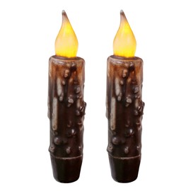 CVHOMEDECO. Real Wax Hand Dipped Battery Operated LED Timer Taper Candles Country Primitive Flameless Lights Décor, 4-3/4 Inch, Brown, 2 PCS in a Package