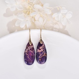 Turquoise Earrings for Women Blue Purple Red Western Jewelry for Women Mother Sterling Silver Boho Teardrop Earrings, Golden Hook, Copper, Turquoise