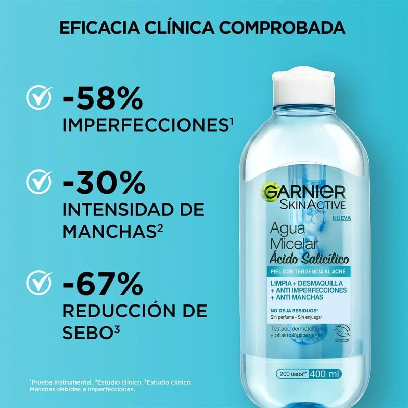 Agua Micelar Ácido Salicílico Desmaq 400ml Acné Garnier Azul