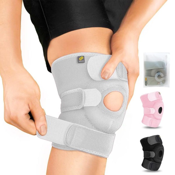 Bracoo Adjustable Compression Knee Patellar Tendon Support Brace for Men Women - Arthritis Pain, Injury Recovery, Running, Workout, KS10 (Gray), 1 Count