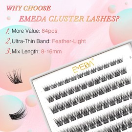 Lash Clusters C Curl 84 Pcs Mix Length Natural Look Cluster Lashes DIY Lash Extensions 8mm 10mm 12mm 14mm 16mm Individual Eyelash Clusters Super Thin Band EMEDA (Mix 8-16mm C Curl Natural Ferry)