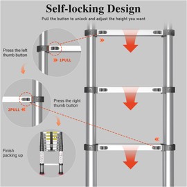 Telescoping Ladder Extension Telescopic Collapsible - 12.5 FT Rv Telescope Foldable Extendable Tall Compact Aluminum Ladders - for House Roof Travel Trailers Adjustable Retractable - 330lbs Capacity