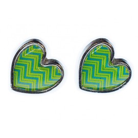 Miniblings Heart Stud Earrings Stud Earrings Hippie Love TAPEn Pattern Green Metal