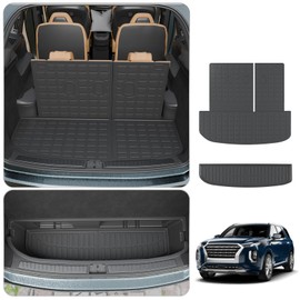 Thinzyou Cargo Mat Compatible with 2020-2025 Hyundai Palisade Trunk Liner Cargo Liner Lower Truck Mat Back Seat Cover Protector 2024 Palisade Accessories (Trunk Mat with Backrest Mat+Sub Truck Mat)