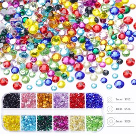 Nail Art Rhinestone Colorful Rhinestones Round Glass Gems Ab & Silver Flatback Crystal Diamonds with Tweezers and Wax Pencil Suitable for Nail Makeup Art Design and DIY Craft Projects