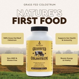 Ancestral Supplements Grass Fed Beef Colostrum Supplement, 3000 mg, Offers Immune Support and Promotes Gut Health, Athletic Performance, Healthy Iron Levels, Growth and Repair, Non GMO, 180 Capsules