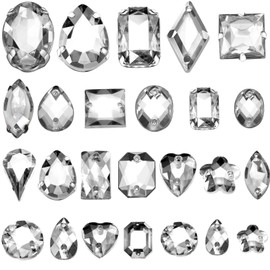 320 Pieces Sew on Rhinestone Sew Crystals Acrylic Gems Sewing Claw Rhinestone Flatback Gemstones with Hole Silver Prong in Mix Shape Mixed Size for DIY Crafts Clothes Shoes Bag Decoration (Clear)