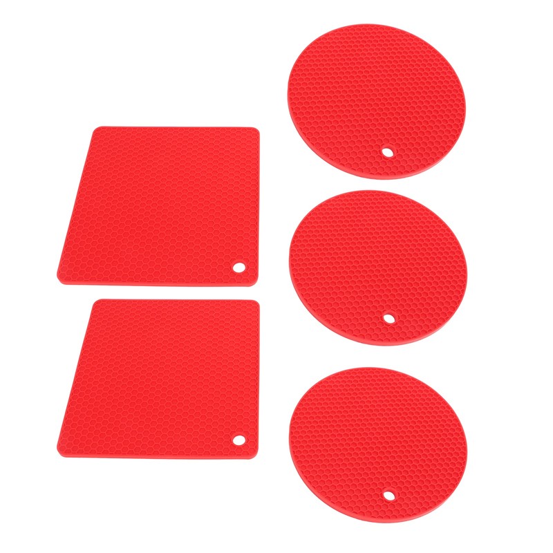 5Pcs Silicone Trivet Mat Square Round Honeycomb Hot Pad Non