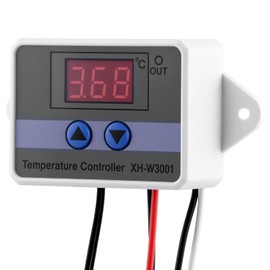 QWORK Digital LED Temperature Controller Module, Thermostat Switch, Digital Thermostat Switch LED Programmable Incubator Heating Cooling Electronic Control, Waterproof Probe 10A 120W 12v