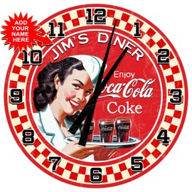 Decorative Concepts Coke Diner Customized Vintage Small 12"" Metal Wall Clock, Red