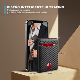 Carteras para Caballero,Billetera Slim para Hombre de Cuero con Protección RFID - 2 Ventanas de ID y Caja de Regalo | Cartera Delgada y Elegante para Seguridad y Comodidad Diaria