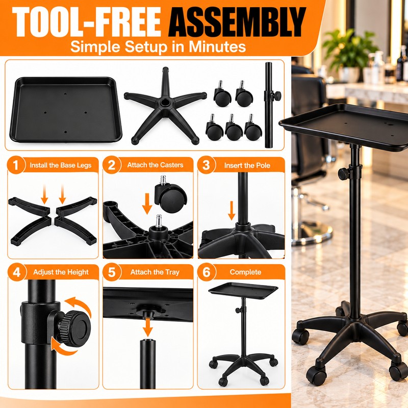 Adjustable Rolling Salon Tray for Professional Work – Large Aluminum