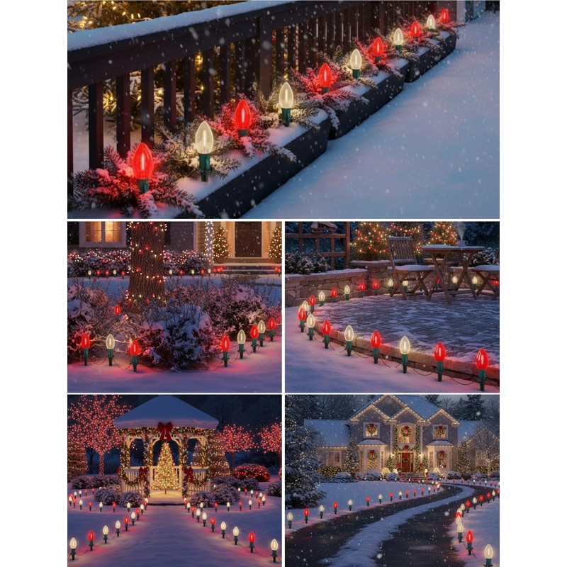 Konictom 19.5FT Red and White C9 Christmas Pathway Lights, Outdoor