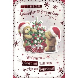 DAUGHTER AND SON IN LAW CHRISTMAS CARD. TRADITIONAL XMAS DESIGN 9 X 6 INCHES