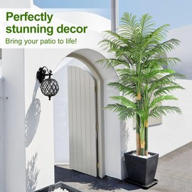 Keeplush 7ft Tall Triple Golden Cane Palm Artificial Tree Large Tropical Palm Tree UV Resistant Fake Plant in Pot for Indoor Outdoor Big House Living Room Outside Patio Office Home Decor 1Pack