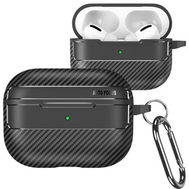 CCSmall for AirPods Pro 3 Case Armor with Carabiner Keychain, Carbon Fiber Grain with Active Noise Cancellation Shockproof Protective Case for AirPods Pro 3 Charging Cover,Fiber Black