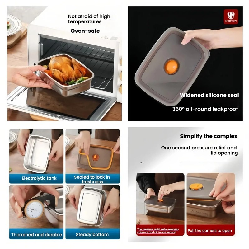 [2-Pack] 1500ml Bento Box Food Storage Container, Food Grade SUS316L