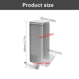 MYLERCT Hanging Shower Hooks, Pack of 2 Shower Hooks, No Drilling, 304 Stainless Steel, Shower Screen, Double Hooks with Protective Sticker, for Frameless Glass from 6 to 12 mm Thick