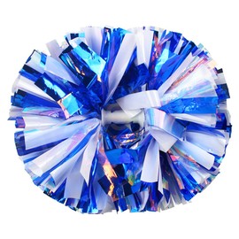 Hooshing 2PCS Cheerleading Pom Poms with Baton Handle Rainbow Blue and White Cheer Pom Poms for Sports Team Spirit Cheering