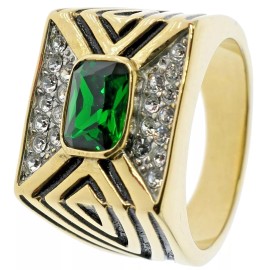 Sujak Celtic Shield Emerald Simulated Cz Accent 18K Gold Overlay Mens Ring Size 12 T53