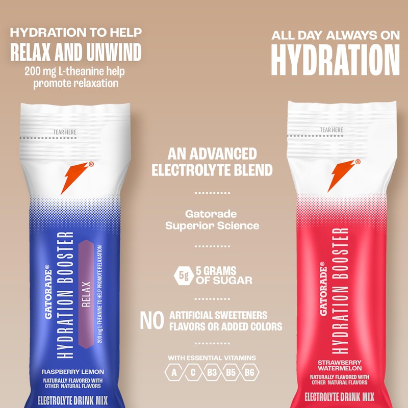 Gatorade Hydration Booster Electrolyte Drink Mix Powder Packets, Relax and