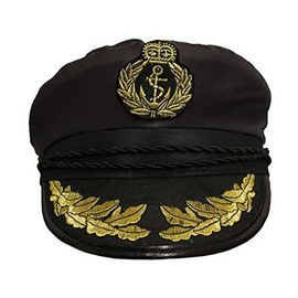 Adults Pilot Hat Fancy Dress Accessory Unisex Air Force Captain Cap Black Hat With Emblem Aviator Man Or Satin Sailor Captains Hat With Motif - Choice Of 3 Hats (Black Captains Hat)