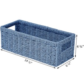 Vagusicc Wicker Storage Basket, Paper Rope Wicker Baskets with Handles, Toilet Paper Basket for Toilet Tank Top, Small Wicke Baskets for Organizing Shelves, 2-Pack, Blue