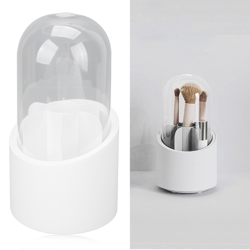Makeup Brush Holder 360 Degree Rotatable Large Capacity Dustproof Cosmetics