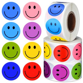Eideos 1500 Pcs Happy Smile Face Decal Sticker 3 Rolls Motivational Stickers for Teachers Colorful Incentive Stickers Behavior Chart Stickers for Student (Assorted Color, 1" Each)