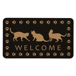 Kuyuayee Cat Welcome Door Mat 30x17 Inch Black Cat Front Doormat Indoor Outdoor Funny Floor Mats Non-Slip Washable Pet Home Decor