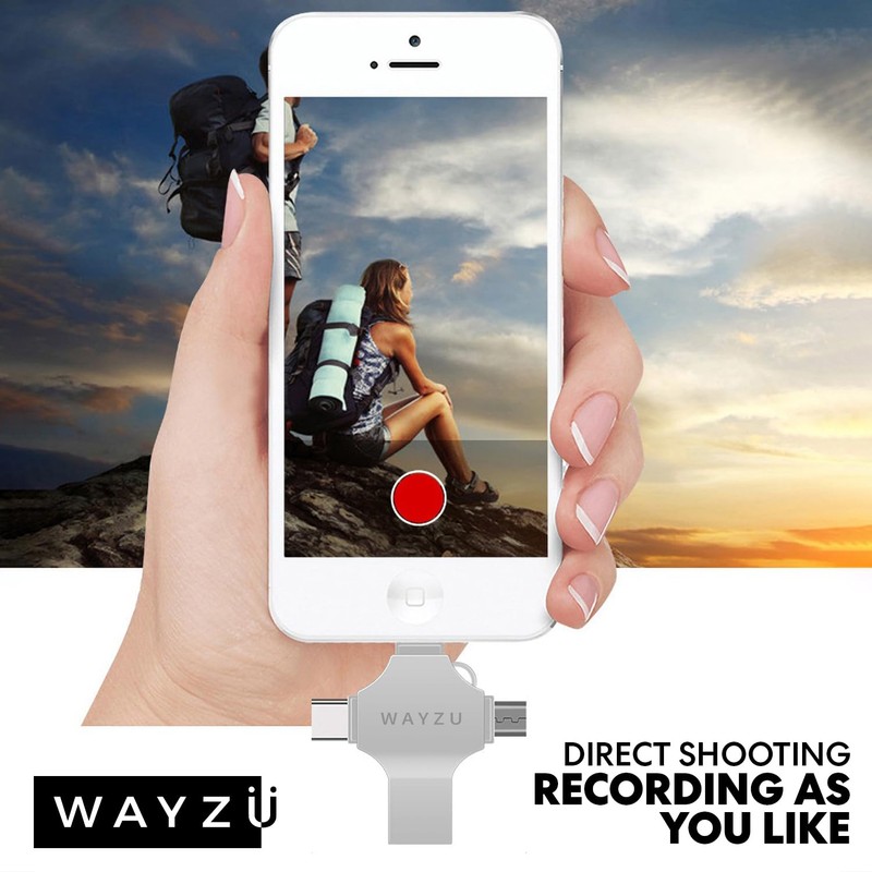 Wayzu 4-in-1 USB Flash Drive, Multi-Device Compatible, Type-C/Lightning/Micro-USB/USB-A, Portable Storage